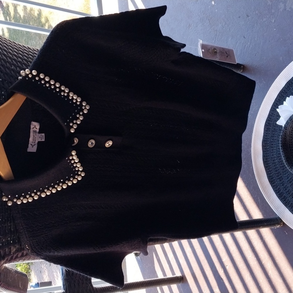 Nwt Nanette Lepore Black Blouse with Pearl Collar